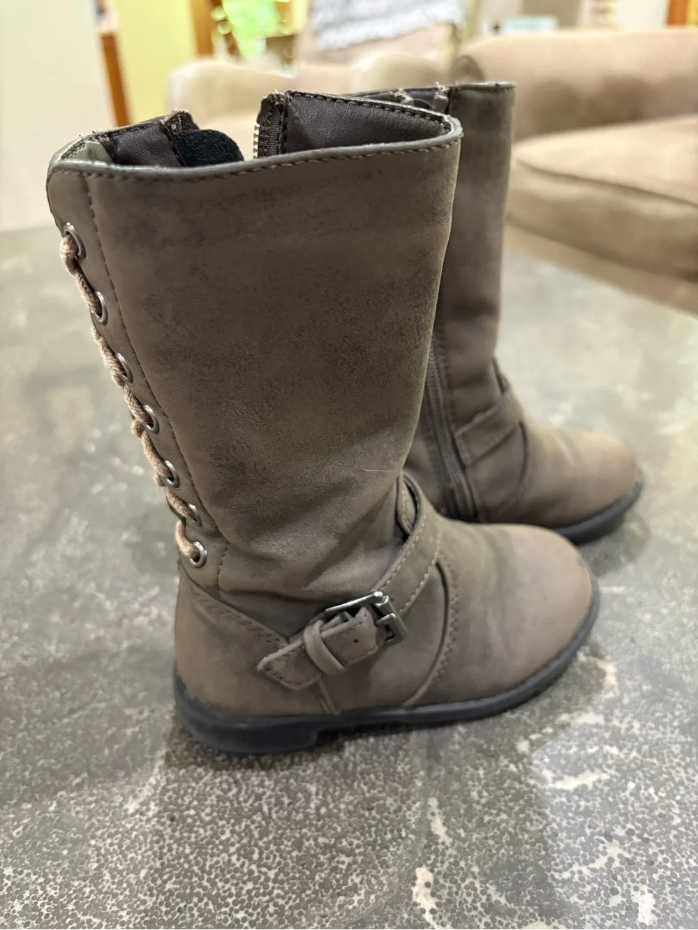Children’s Place Toddler Sz 6 Dark Gray Tall Mid-Calf Buckle Boots with Side Zip